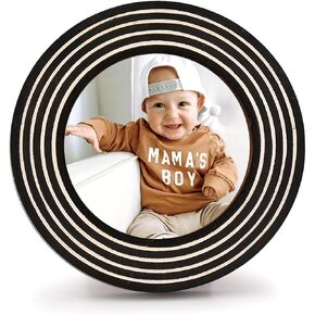 EDHAS Wall & Tabletop Frames Acacia Wood 4"X 4" Round Picture Frame Black for Tabletop Display, Retro Home Decor, Photo Gallery Art