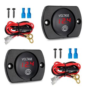 2 Pack DC 12V 24V Volt Meter Battery Voltage Gauge Digital Gauge Waterproof Voltmeter with Touch Switch and Mounting Plate Round for Boat Marine Motorcycle Truck(Red Light)