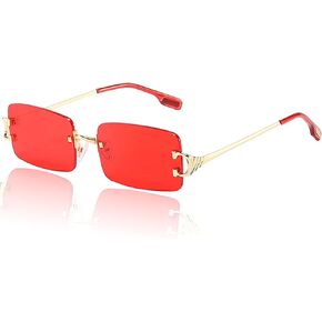 Rimless Sunglasses for Men Women 90s Frameless Rectangle Tinted Lens Sun Glasses Shades