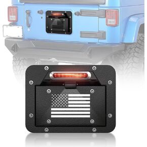 for Wrangler JK Spare Tire Delete License Plate Frame with Illuminate & Third Brake Light Compatible with 2007-2018 Jeep Wrangler JK JKU, Rear Wheel Mount Licence Bracket Holder Relocation
