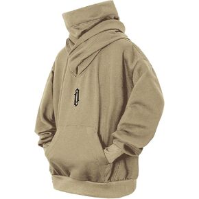 Fleece Hoodies for Men Cowl Neck Sweatshirts Casual Pullover Fall Winter Loose Fit Tops with Embroidery