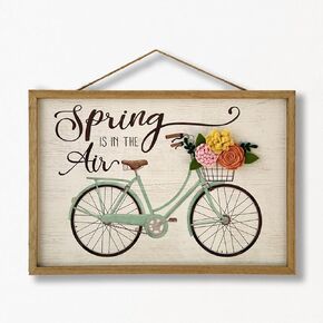 Spring Decor Farmhouse Wall Decorations for Living Room Wreath Fabric Floral Home Wall Decor Rustic Wood Sign Hanging Plaque Gift Indoor Outdoor Country Art 12" X 12" - Hello Spring