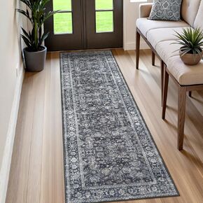 Runners for Hallways 2.5'x12',Soft Extra Long Washable Runner Rug Vintage Print Low Pile Kitchen Rug Runner 12ft, Retro Floral Carpet Runner for Entryway(Dark Grey)