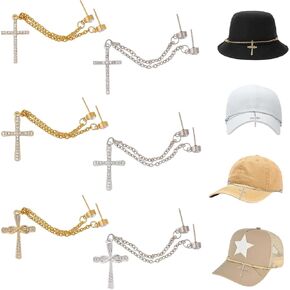 CHGCRAFT 6Pcs 6 Styles Hat Chains Decoration Trucker Hat Chains Metal Chains for Hat Bill Decoration Charms DIY Mesh Baseball Cap Accessories Stainless Steel Crystal Mixed Color