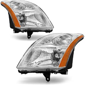 Headlight Compatible with Nissan Sentra 2007 2008 2009 Headlight 2007-2009 Headlamp Chrome Housing Amber Reflector Replacement Pair Left and Right