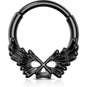 COCHARM 16g Black Septum Rings Halloween Skull Wing Septum Jewelry Unique Vampire Helix Daith Earrings for Women Men Dainty 8mm 10mm Daith Piercing Jewelry