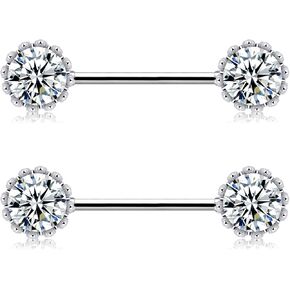 Melighting 14G Nipple Rings Shiny Clear CZ Dainty 316L Surgical Steel Nipple Piercing Barbell Nipple Bars Nipple Piercing Jewelry for Women Men