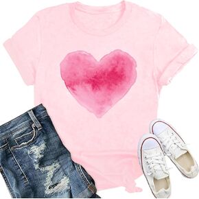 Valentine's Day Shirts for Women Cute Love Heart T-Shirt Romantic Valentine Couple Tee Tops