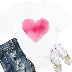 Valentine's Day Shirts for Women Cute Love Heart T-Shirt Romantic Valentine Couple Tee Tops in Kuwait