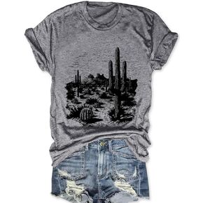Women Vintage T Shirt Short Sleeve Summer Cactus Tshirt Funny Graphic Tees