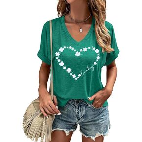Lucky Irish Shamrock V Neck Shirt for Women St Patrick's Day Funny Clover T Shirt Patty's Shamrock Saint Tops Spring Tee