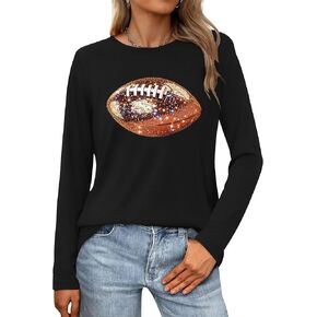 LAZYCHILD Game Day Shirts Women: Football Graphic Shirts Gameday Football Season Shirt Team Fan Long Sleeve Tops