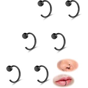 Stainless Steel Nose Ring Hoop Set for Men Women Cartilage Nose Ring Double Hoop 18G-22G Black/Gold/Silver Hypoallergenic Piercing Jewelry for Nose Septum Cartilage 6-12Pcs