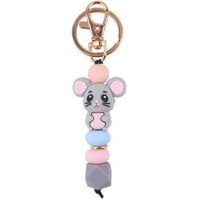 Silicone Leopard Beaded Keychain, Cute Animals Mouse Beads Key Ring for Women,Keyring Keys Bags Backpack Accessories