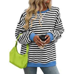 CASURESS Women Striped Oversized Sweatshirt Long Sleeve Crewneck Shirts Fall Fashion Pullover Sweater in Kuwait