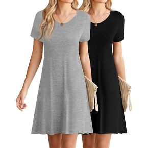 Riyiper 2 Pack Women's Casual Dress Tshirt Dresses Short Sleeve Sundresses V Neck Dresses Swing Dress Summer Beach Dresses