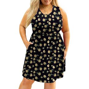 DB MOON Womens Sleeveless Dresses with Pockets Summer Casual Knee Length Sundress