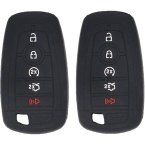 LemSa 2pcs 5 Buttons Silicone Smart Key Fob Cover Remote Keyless Entry Case Compatible with Ford Fusion F250 F350 F450 F550 Edge Explorer 2019 2018 2017 Mustang F-150 Expedition Ecosport, Black+Blue