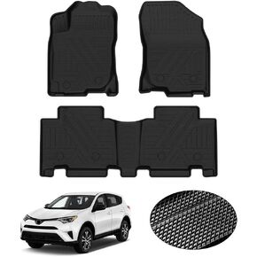 KUST All Weather Floor Mats for Toyota RAV4 2013 2014 2015 2016 2017 2018 (No Electric or Hybrid Models) Custom Fit Floor Liner 1st & 2nd Row Liners Black Non-Slip