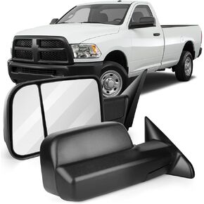 OCPTY A Pair Of Towing Mirrors Replacement Fit For 2009-2015 For Dodge For Ram 1500 2010-2015 For Dodge For Ram 2500 3500 Pickup Truck Tow Mirrors Power Adjusted Heated No Turn Signal Housing