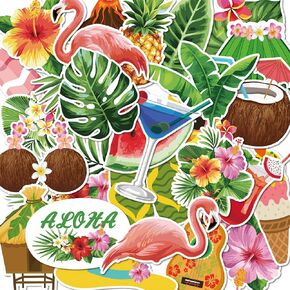 KYMY Summer Aloha Stickers, Hawaiian Tropical Window Stickers, Hawai Luau Summer Window Clings, Waterproof Hello Summer Beach Party Static Window Decals for Laptop Water Bottles Luggage