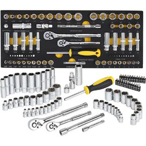 Topline 79-Piece 1/4" & 3/8"Drive Impact Socket Wrech Set, 6-Point Socket Set, Metric, SAE CR-V Sockets with EVA Foam Tray for Bench Storage, Deep & Standard Mechanic Tool Set for Home Maintenance