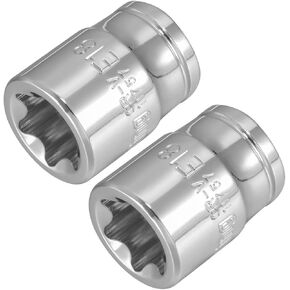 uxcell 2Pcs 3/8-inch Drive E18 External Torx Shallow Socket, Cr-V Steel (Polishing)