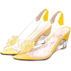 MIOKE Women's Fashion Clear Crystal Wedge Sandals Peep Toe Glitter Flower Platform High Heel Dress Sandal