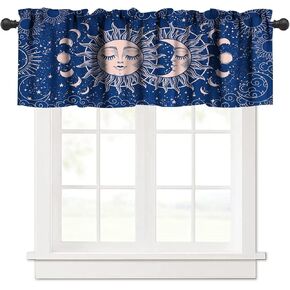 Boho Sun Moon Valance Curtain Sun and Moon Mystic Stars Space Rod Pocket Valance Window Treatments 1 Panel Short Curtains for Kitchen Farmhouse Living Room Bathroom Decor 54 x 18 in