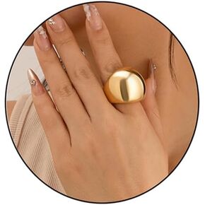 Chunky Gold Stacking Rings,Vintage Adjustable Thick Kunckle Ring Open Dome Ring Melted Liquid Irregular Finger Ring Statement Joint Ring Geometric Curved Minimalist Rings