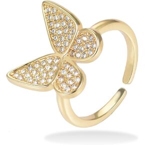 Gold Rings for Women Snack Panther Butterfly Angel Wing Minimalism Adjustable Open Ring Band Statement Jewelry Gift for Mom Sister Daughter Lover Girlfriend Clear CZ Birthday Christmas