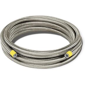 6AN Oil Cooler Hose, 3/8 inch Dia Nylon Braided High Pressure Fuel Line Stainless Steel Rubber Hose, for Automotive, Marine Engine Tube Fuel System Hose-Sliver (5M/16FT)