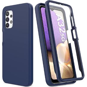 for Samsung Galaxy A32 5G Case with Built-in Screen Protector, Full Body Protection Shockproof Cover Case, [Rugged PC Front Bumper + Soft TPU Back Cover] Armor Protective Phone Case - Black in Saudi Arabia