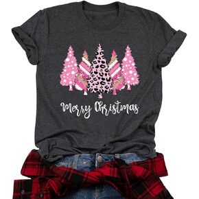 Merry Christmas Shirt Women Christmas Tree Print T Shirt Vintage Graphic Short Sleeve Tops Tees