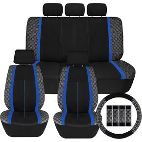 Blue Polyester Car Seat Covers - Full Set for Car, SUV, Van - Universal Fit Inside Including Front & Split Rear, Airbag Compatible, Machine Washable