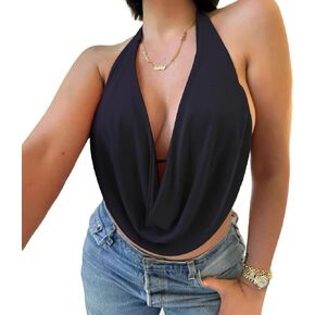 Women's Halter Neck Front Draped Casual Halter Neck Draped Front Sexy Backless Tank Top