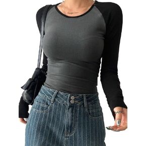 تي شيرت Avanova نسائي راجلان كولوربلوك بأكمام طويلة ورقبة دائرية، قمصان كاجوال رفيعة in Kuwait