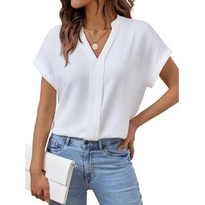 Dealmore Womens Tops Dressy Casual Business Work Blouses Summer Short Sleeve Shirts V Neck Clothes Trendy Outfits