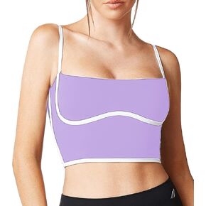 Move With You Sleeveless Spaghetti Strap Padded Sports Bra Tank Tops Square Neck Double Layer Workout Fitness Basic Crop Tops(White01,M)