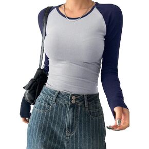 Avanova Women Raglan Colorblock Long Sleeve Crewneck Tee Shirts Slim Casual Tops