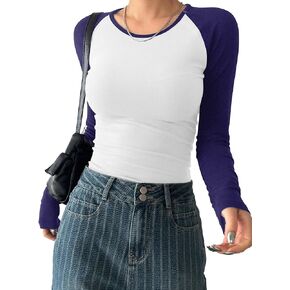 Avanova Women Raglan Colorblock Long Sleeve Crewneck Tee Shirts Slim Casual Tops