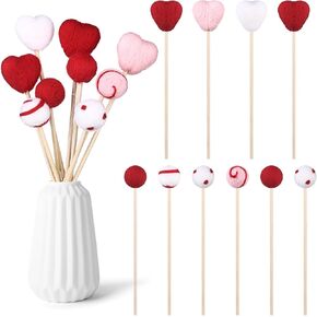Valentine Gift Felt Bouquet-10 Pcs Felt Heart Valentine Bouquet | Use as Cake Topper DIY Crafting Garland Wreath Knitted Wool Heart & Ball Bouquet for Anniversary Valentine's Day Birthday
