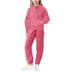 U·nikaka Girls Clothing Sets Half Zip Sweatsuit Outfits Sweatshirt and Sweatpants Fleece Pullover Joggers Set with Pockets in Kuwait