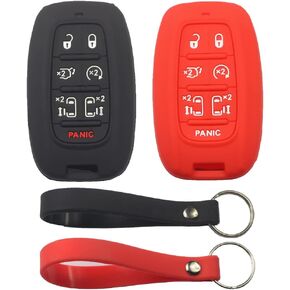 2Pcs Black Rubber Silicone 7 Buttons Remote Smart Key Fob Cover Case Protector Keyless with Keychain Compatible with Chrysler Pacifica Voyager 2020 2021 2022