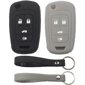 2Pcs Rubber Silicone 4 Buttons Flip Smart Key Fob Cover Case Protector Keyless with Keychain Compatible with Gmc Terrain 2018 2019 2020 2021 2022 Black Pink