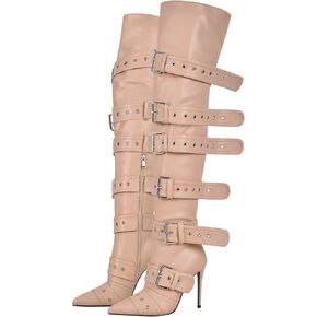 Multi Buckle Strap Over the Knee Pointed Toe Belts Stiletto Heeled Booty Thigh High