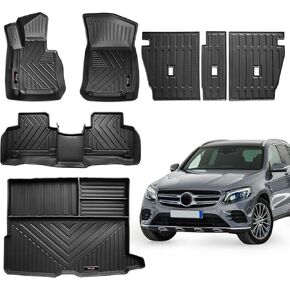 Custom Fit for 2016-2022 Mercedes Benz GLC 300 250 300e 43 63 (Not for Coupe) Floor Mats Cargo Liner and Backrest Mat Full Set All Weather TPE for Benz GLC Accessories (Set of 7 Mats)