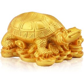 ALIBBON Feng Shui Decor Wealth Luck Ornaments Mini Golden Turtle Statue for Attracting Wealth Home Office Car Decor Turtle on Money Housewarming Gift Feng Shui Modern Decorations