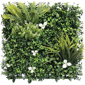 Artificial Boxwood Panels Topiary Hedge Plant UV Protected Privacy Ivy Screen Faux Greenery Wall Décor Outdoor Indoor Use 20" x 20", 5 Mixed Leaves, 6 Packs