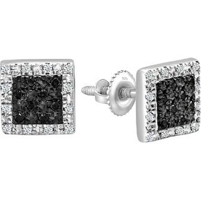 Dazzlingrock Collection 0.15 Carat Black & White Diamond Micro-pave Square Unisex Stud Earrings in 925 Sterling Silver